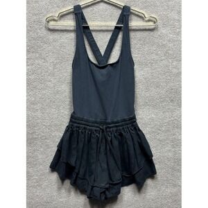 Free People Movement Prima Shortsie Romper Women Small Faded Black 3" Ruffle